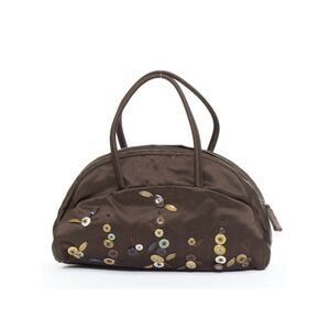 PRADA Vintage brown satin leather beads embroidered top handle bag